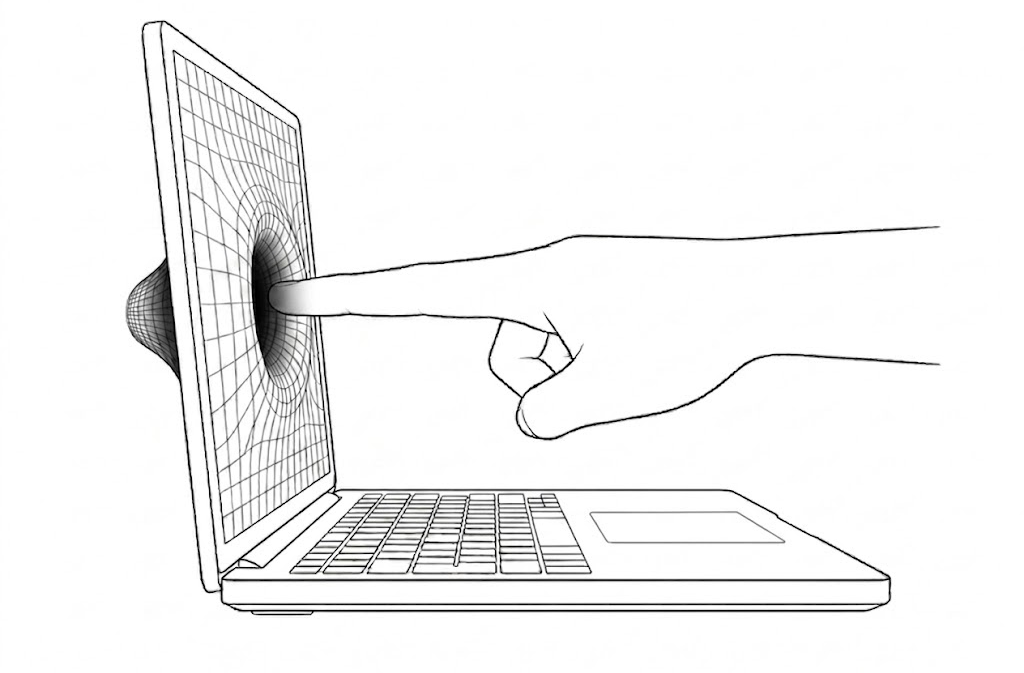 画面を指で押し込む様子のイラスト